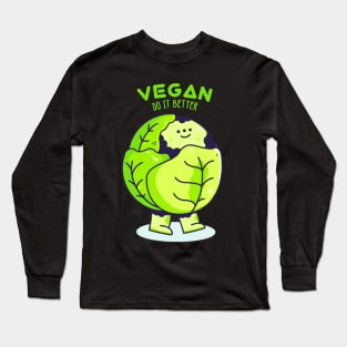 Doodle Vegan Plants Character Illustration Long Sleeve T-Shirt